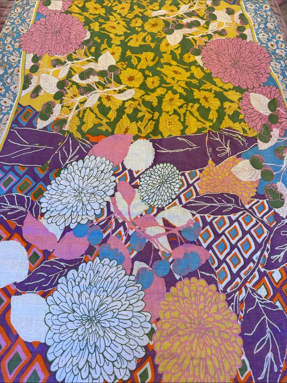 Floral Patchwork Scarf in Purple, Pink, Green, Yellow - Picture 3 of 5